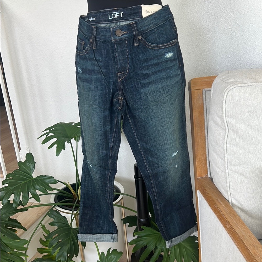 LOFT Dark Blue Distressed Boyfriend Jeans